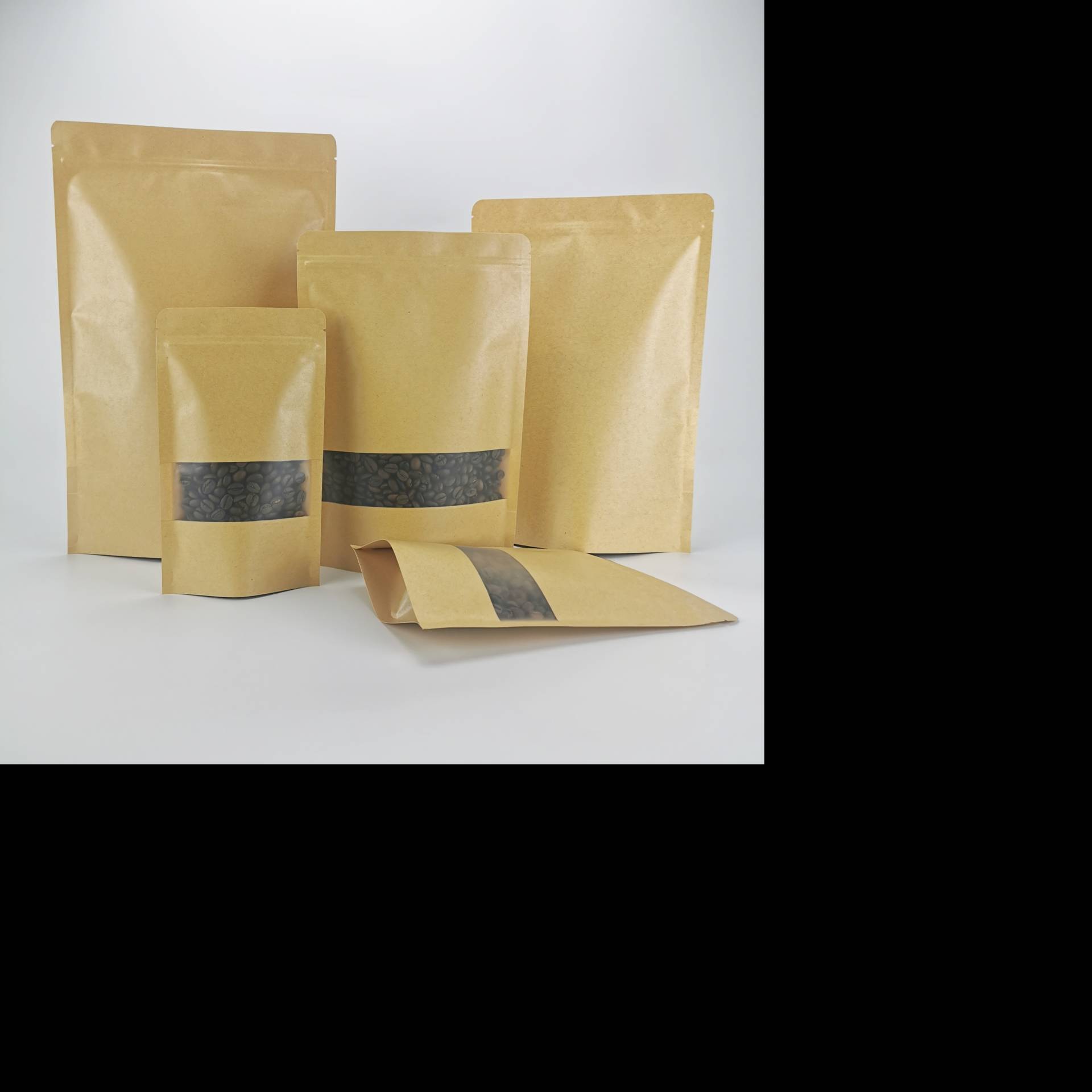 Wholesale Doypack Reclosable Zipper Stand Up Kraft Paper Food Bag With Matte Window